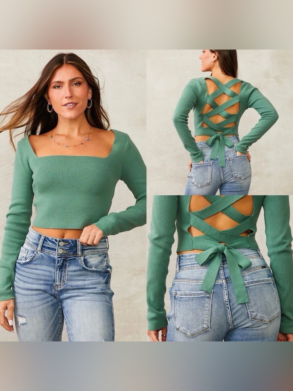 Le Lis Sage Green Ribbed Knit Cropped Sweater Size Small